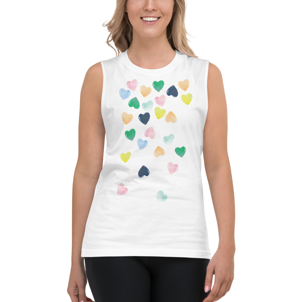 "WATERCOLOR CASCADING HEARTS" MUSCLE TANK | UNISEX